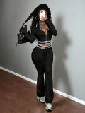 Fashion Women Zip Short Open Waist Top Tight-Fitting Casual Pants Sports Two-Piece Set