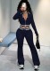 Fashion Women Zip Short Open Waist Top Tight-Fitting Casual Pants Sports Two-Piece Set