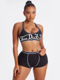 Fashion Sexy Sleeveless Summer Crop Letter Vest Shorts Set