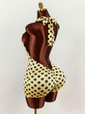 Summer Spring Polka Dot Elastic Halter Neck Low Back Slim Fit Jumpsuit