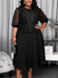 Plus Size Women Summer Black Chiffon Dress Slim Fit Lace Maxi Chic Evening Dress