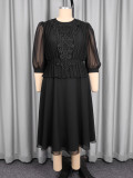 Plus Size Women Summer Black Chiffon Dress Slim Fit Lace Maxi Chic Evening Dress