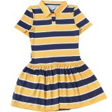 Summer Women Fashion Turndown Collar Striped Sports Trend Short Sleeve Dress