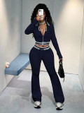 Fashion Women Zip Short Open Waist Top Tight-Fitting Casual Pants Sports Two-Piece Set