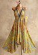 Boho Strappy Deep V Long Dress High-Waist Printed Summer Beach Low Back Sexy Dress