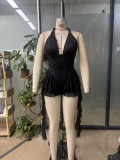 Summer Sexy Lace-Up V-Neck Halter Neck Low Back Side Tie Jumpsuit