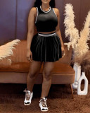 Women Sleeveless Crop Top Casual Pleated Skirt Two-Piece Set