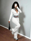 Fashion Women Zip Short Open Waist Top Tight-Fitting Casual Pants Sports Two-Piece Set