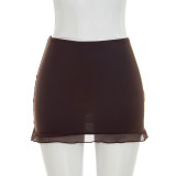Summer Women Solid Color Strappy Low Back Knot Lace-Up Bodycon Mini Skirt Set