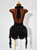Summer Sexy Lace-Up V-Neck Halter Neck Low Back Side Tie Jumpsuit