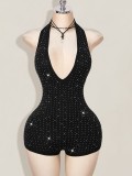 Holidays Beach Sexy Halter Neck Deep V Low Back Beaded Dress