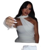 Slim Fit Women Halter Neck Chic Ruched Strapless Solid Lace-Up Bodycon Dress