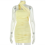Slim Fit Women Halter Neck Chic Ruched Strapless Solid Lace-Up Bodycon Dress