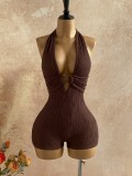 Summer High Street Low Back Circle-Decor Solid Color Women Jumpsuit