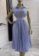 Spring Women Striped Turndown Collar Sleeveless Dress Tie Slim Waist Chic Mid-Pleated Dress