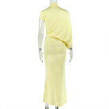 Solid Chic Women Elegant Slash Shoulder Asymmetric Evening Dress