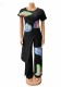 Spring Two-Piece Irregular Print Casual Plus Size Women Pants Set