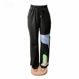 Spring Two-Piece Irregular Print Casual Plus Size Women Pants Set