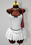 Elegant Women Solid Color Slim Fit Pleated Mini Dress