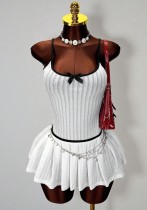 Elegant Women Solid Color Slim Fit Pleated Mini Dress Elegant Women Solid Color Slim Fit Pleated Mini Dress