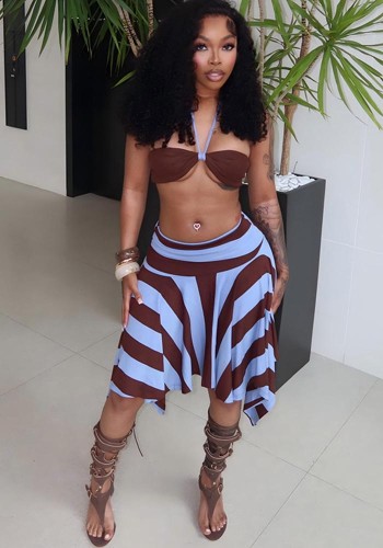 Summer Chic Sexy Halter Neck Strapless Crop Top Skirt Set
