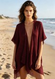 Plaid Jacquard Beach Cover-Up Dress Sexy V-Neck Loose Cardigan Dress