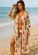 Tropical Hibiscus Print Long Beach Cover-Up Loose Open Front Cardigan Dress