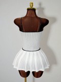 Elegant Women Solid Color Slim Fit Pleated Mini Dress