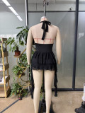 Summer Sexy Lace-Up V-Neck Halter Neck Low Back Side Tie Jumpsuit