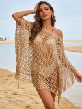 Fishnet Beach Cover-Up Dress Solid Color Tassel Loose Dress