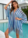 Rainbow Stripe Crochet Hollow Beach Cover-Up Tassel Loose Boho Cardigan