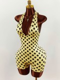 Summer Spring Polka Dot Elastic Halter Neck Low Back Slim Fit Jumpsuit
