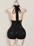 Holidays Beach Sexy Halter Neck Deep V Low Back Beaded Dress