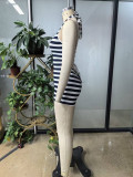 Summer Fashion Slim Fit Lace-Up Halter Neck Striped Jumpsuit