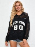 Summer Women Letter Hollow-Knit Zipper Loose Sun-Protective Cardigan