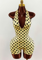Summer Spring Polka Dot Elastic Halter Neck Low Back Slim Fit Jumpsuit Summer Spring Polka Dot Elastic Halter Neck Low Back Slim Fit Jumpsuit