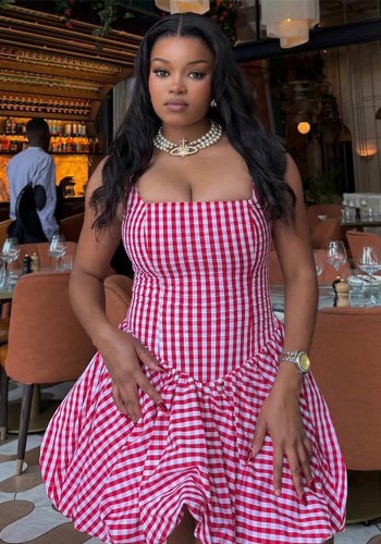 Women Striped Slim Waist Slim Fit A-Line Strap Sweet Dress
