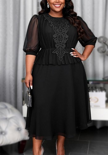 Plus Size Women Summer Black Chiffon Dress Slim Fit Lace Maxi Chic Evening Dress