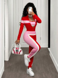 Spring Fashion Street Women Color-Block Patchwork Long Sleeve Zip-Up Casual Three-Piece Pants Set