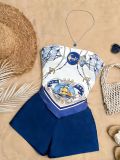 Women Strap Print Holidays Two-Piece Shorts Set