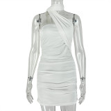 Slim Fit Women Halter Neck Chic Ruched Strapless Solid Lace-Up Bodycon Dress