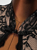 Women Solid Sexy Lace Hollow Neck Sleeveless Tight-Fitting Fashion Bodysuit
