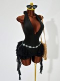 Summer Sexy Lace-Up V-Neck Halter Neck Low Back Side Tie Jumpsuit