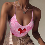 Summer Women Heart Print Strappy Sexy Jumpsuit