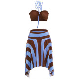 Summer Chic Sexy Halter Neck Strapless Crop Top Skirt Set