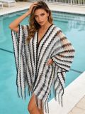 Rainbow Stripe Crochet Hollow Beach Cover-Up Tassel Loose Boho Cardigan