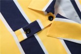Summer Women Fashion Turndown Collar Striped Sports Trend Short Sleeve Dress
