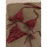 Halter Neck Printed Two-Piece Swimwear Women Tie Sexy Beach Bikini