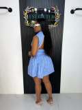 Spring Women Fashion Striped Sleeveless Slim Waist Flared Short Dress
