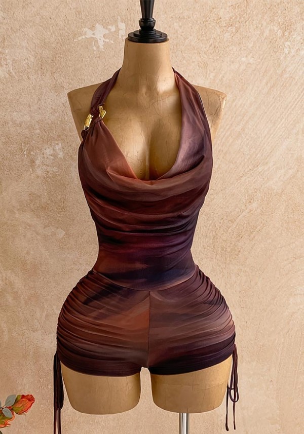 Women Color-Block Lace-Up Jumpsuit